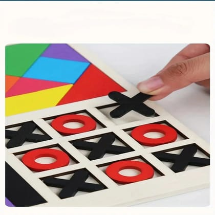 3 in 1 Wooden Puzzle Toy for Kids | Tangram, Tic-Tac-Toe & Building Blocks Educational Toy