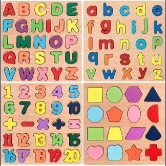 4 in 1 Wooden Puzzle for Kids | Alphabet, Numbers & Shapes Toy